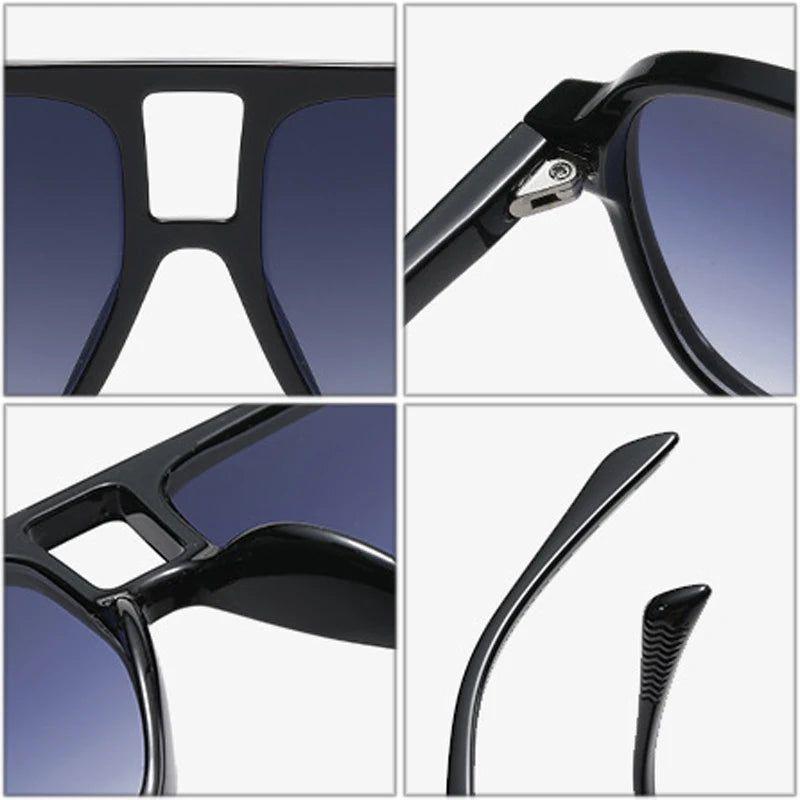 Retro Double Bridge Pilot Sunglasses Gradient Lens UV400 Square Rivets Fashion Shades-Lucid Fantasy