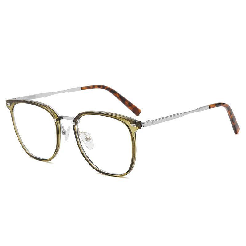 Retro-Inspired TR90 Metal Square Glasses Frame with Rivets - Anti-Blue Light Clear Optical Lens - Lucid Fantasy 