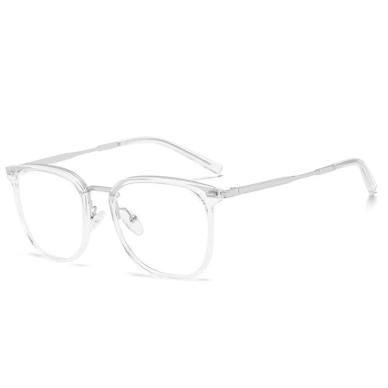 Retro-Inspired TR90 Metal Square Glasses Frame with Rivets - Anti-Blue Light Clear Optical Lens - Lucid Fantasy 