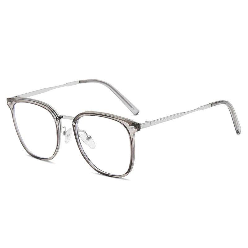 Retro-Inspired TR90 Metal Square Glasses Frame with Rivets - Anti-Blue Light Clear Optical Lens - Lucid Fantasy 