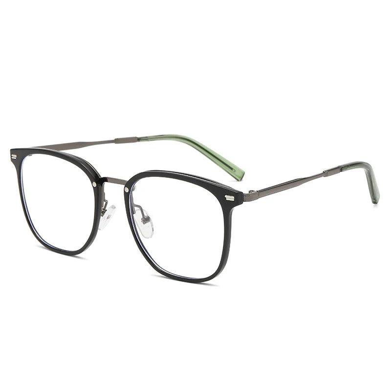 Retro-Inspired TR90 Metal Square Glasses Frame with Rivets - Anti-Blue Light Clear Optical Lens - Lucid Fantasy 