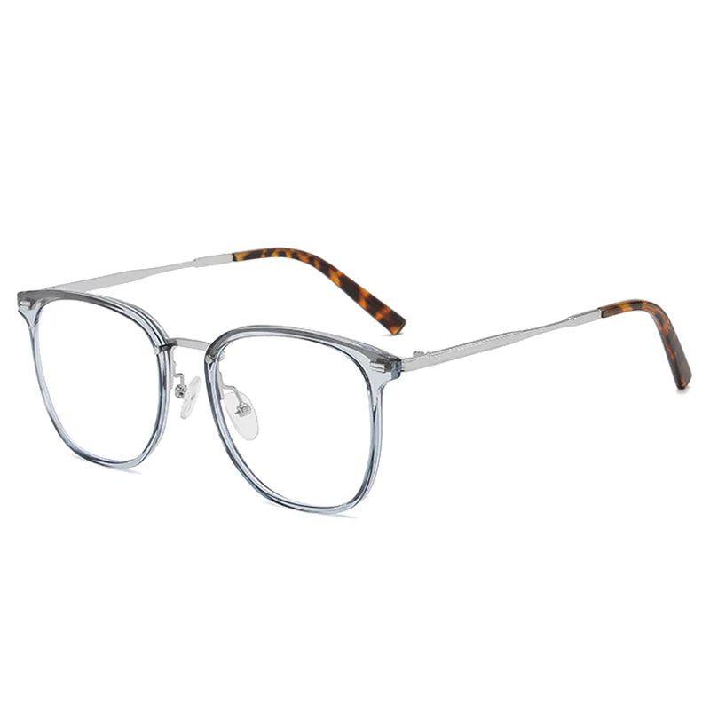 Retro-Inspired TR90 Metal Square Glasses Frame with Rivets - Anti-Blue Light Clear Optical Lens - Lucid Fantasy 