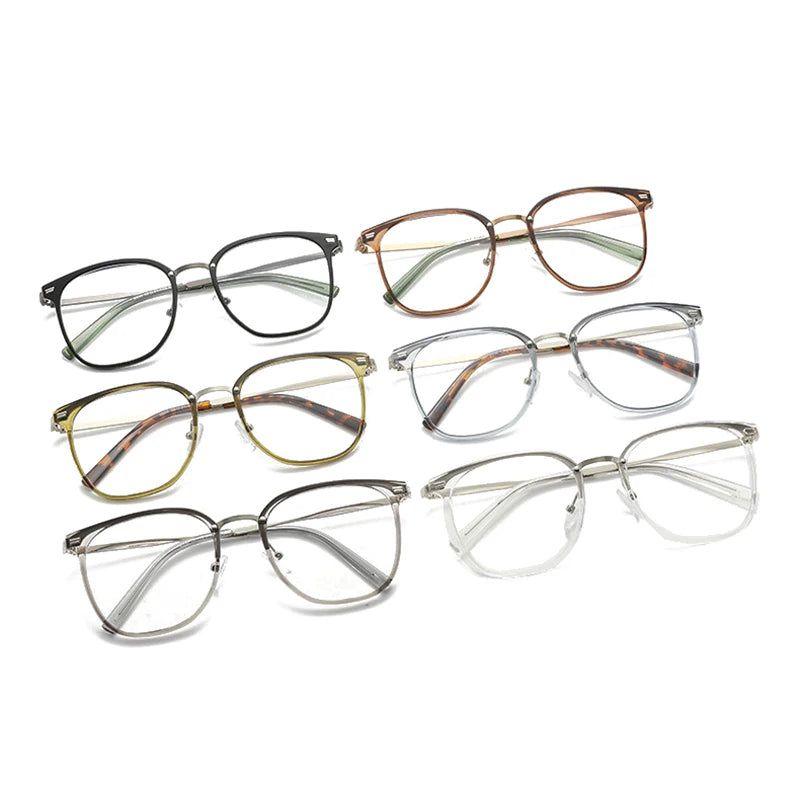 Retro-Inspired TR90 Metal Square Glasses Frame with Rivets - Anti-Blue Light Clear Optical Lens - Lucid Fantasy 