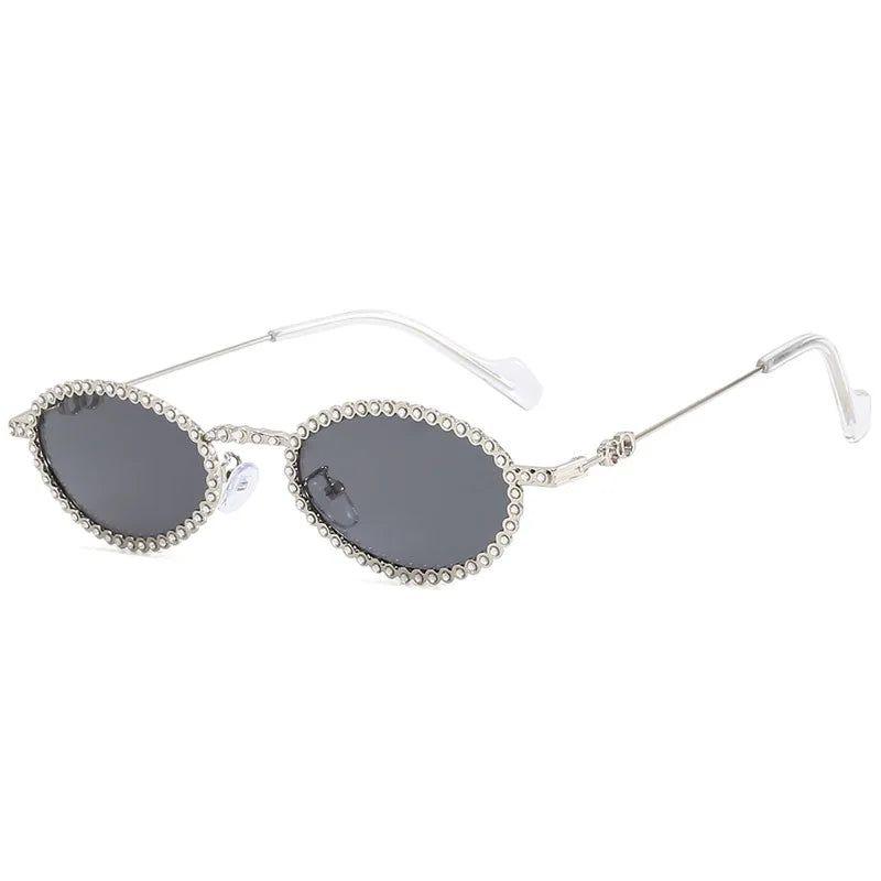 Retro Oval Bling Sunglasses with Diamond Frame - Y2K Punk Style UV400 Fashion Eyewear - Lucid Fantasy 