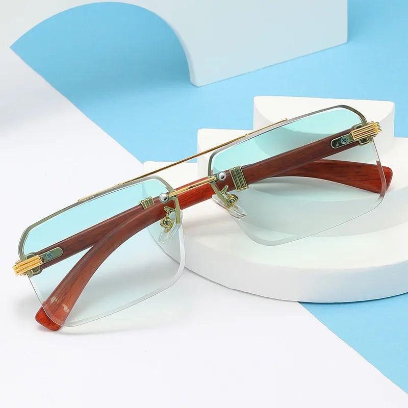 Retro Rimless Square Designer Sunglasses with Diamond Frame and UV400 Protection - Lucid Fantasy 