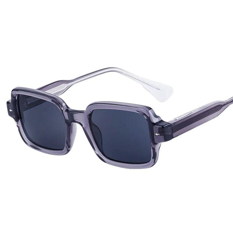 Retro Rivet-Embellished Rectangle Sunglasses with UV400 Protection - Lucid Fantasy 