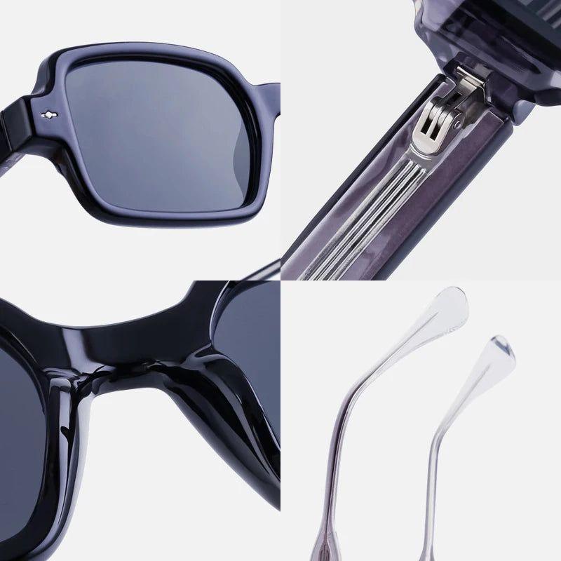 Retro Rivet-Embellished Rectangle Sunglasses with UV400 Protection - Lucid Fantasy 