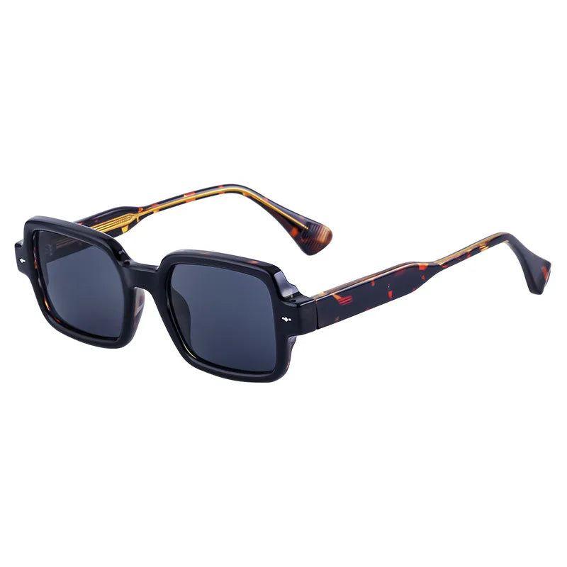 Retro Rivet-Embellished Rectangle Sunglasses with UV400 Protection - Lucid Fantasy 