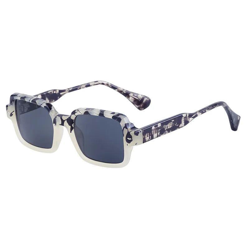 Retro Rivet-Embellished Rectangle Sunglasses with UV400 Protection - Lucid Fantasy 