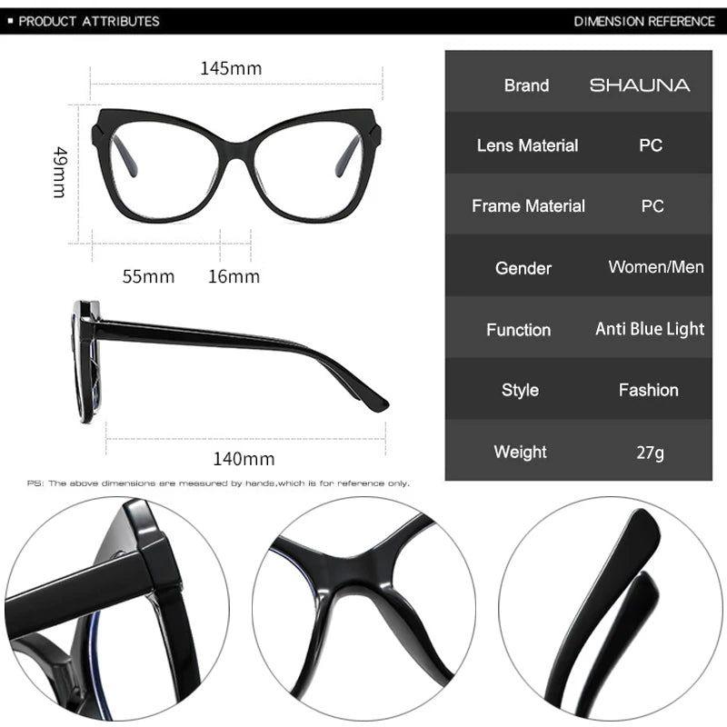 Retro TR90 Cat Eye Anti-Blue Light Glasses with Spring Hinge Fashion Frame - Lucid Fantasy 