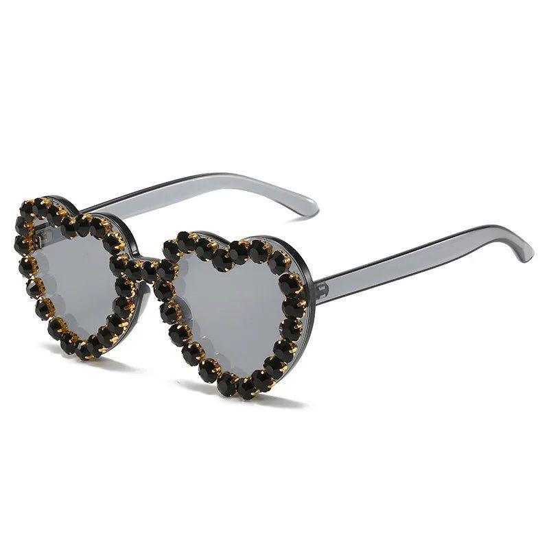 Rhinestone-Embellished Rimless Heart-Shaped Sunglasses with UV400 Protection - Lucid Fantasy 