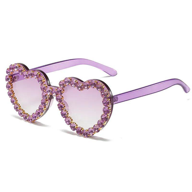 Rhinestone-Embellished Rimless Heart-Shaped Sunglasses with UV400 Protection - Lucid Fantasy 