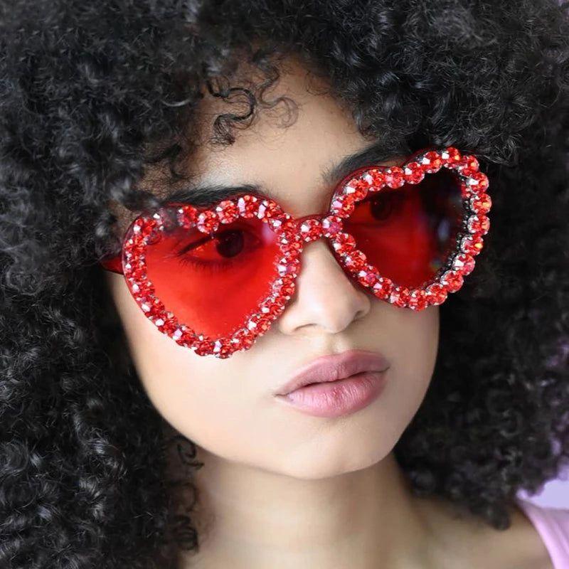 Rhinestone-Embellished Rimless Heart-Shaped Sunglasses with UV400 Protection - Lucid Fantasy 