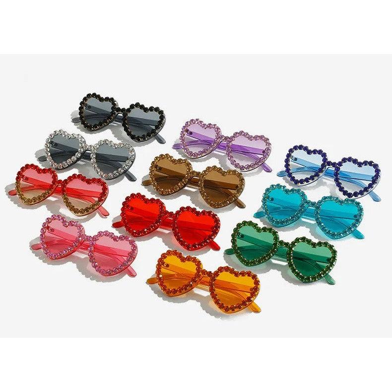 Rhinestone-Embellished Rimless Heart-Shaped Sunglasses with UV400 Protection - Lucid Fantasy 