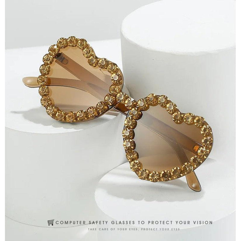 Rhinestone-Embellished Rimless Heart-Shaped Sunglasses with UV400 Protection - Lucid Fantasy 