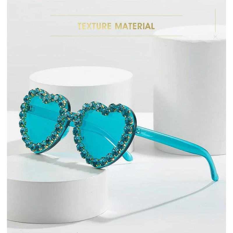 Rhinestone-Embellished Rimless Heart-Shaped Sunglasses with UV400 Protection - Lucid Fantasy 