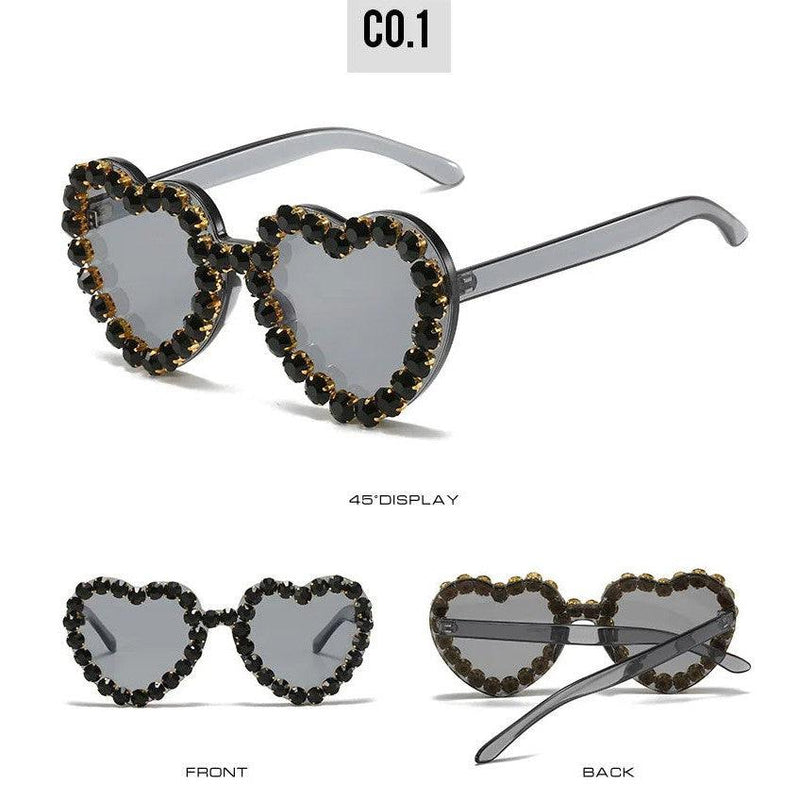 Rhinestone-Embellished Rimless Heart-Shaped Sunglasses with UV400 Protection - Lucid Fantasy 