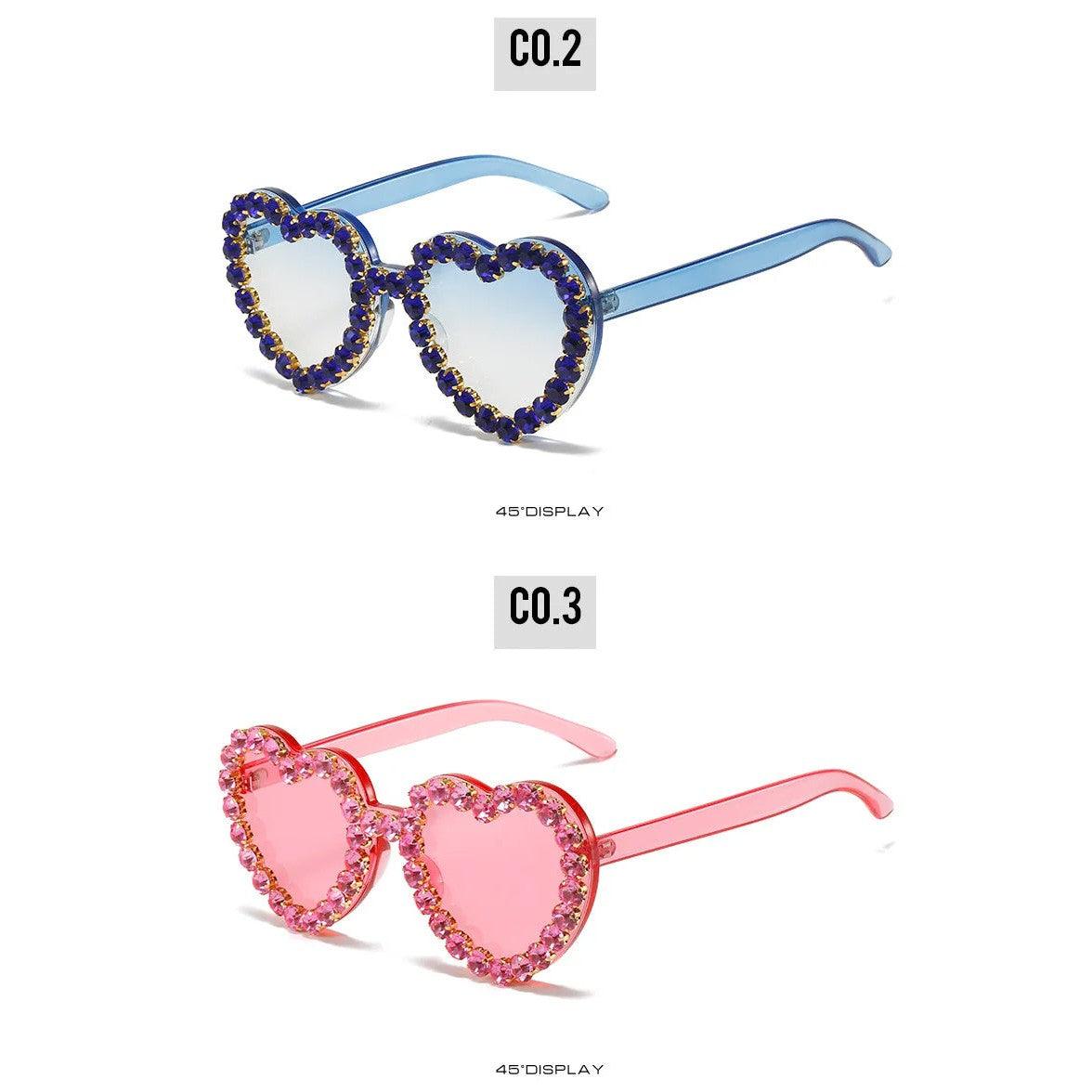 Rhinestone-Embellished Rimless Heart-Shaped Sunglasses with UV400 Protection - Lucid Fantasy 