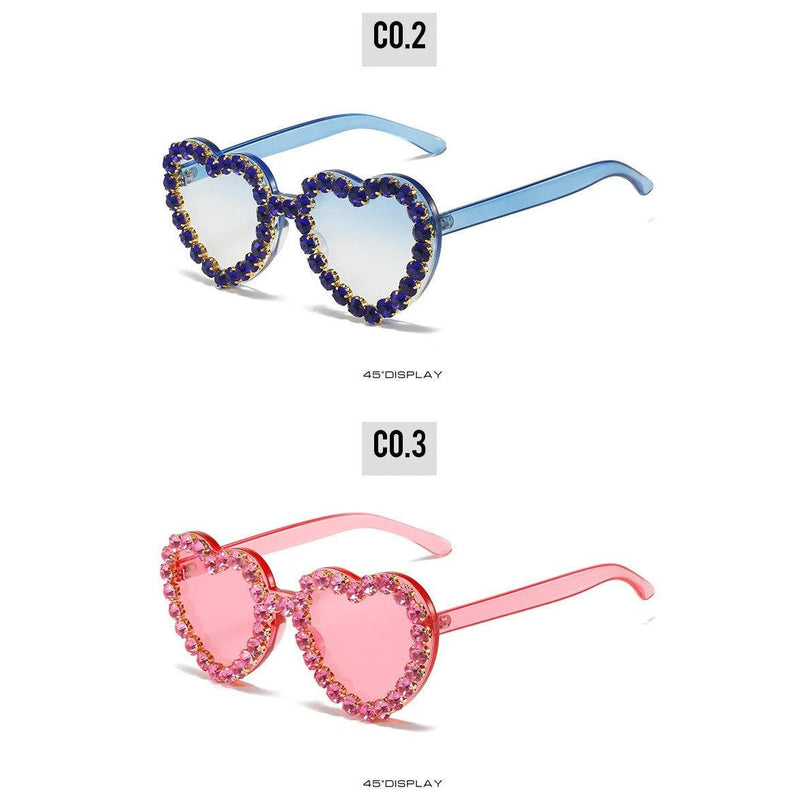 Rhinestone-Embellished Rimless Heart-Shaped Sunglasses with UV400 Protection - Lucid Fantasy 