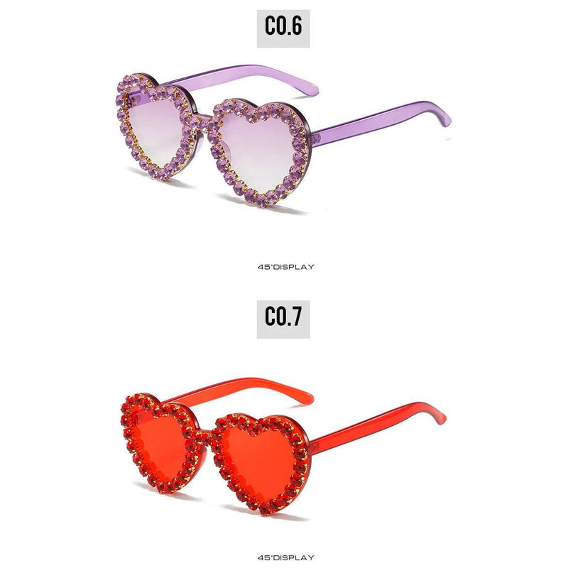 Rhinestone-Embellished Rimless Heart-Shaped Sunglasses with UV400 Protection - Lucid Fantasy 