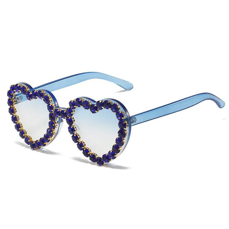 Rhinestone-Embellished Rimless Heart-Shaped Sunglasses with UV400 Protection - Lucid Fantasy 