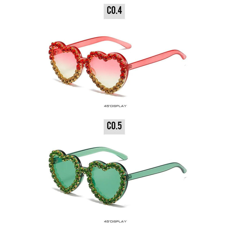 Rhinestone-Embellished Rimless Heart-Shaped Sunglasses with UV400 Protection - Lucid Fantasy 