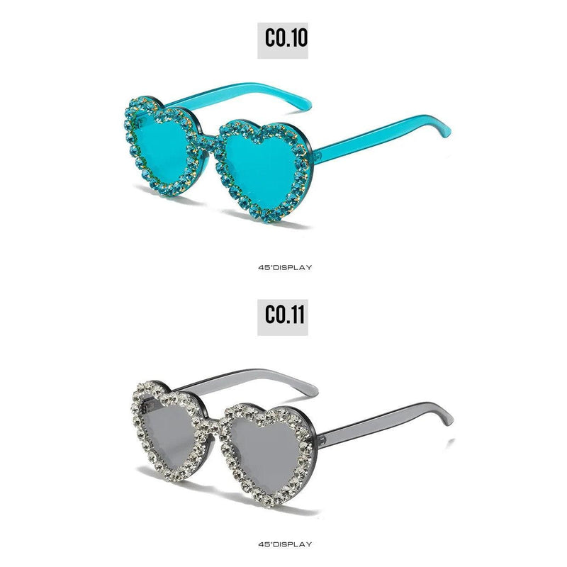 Rhinestone-Embellished Rimless Heart-Shaped Sunglasses with UV400 Protection - Lucid Fantasy 