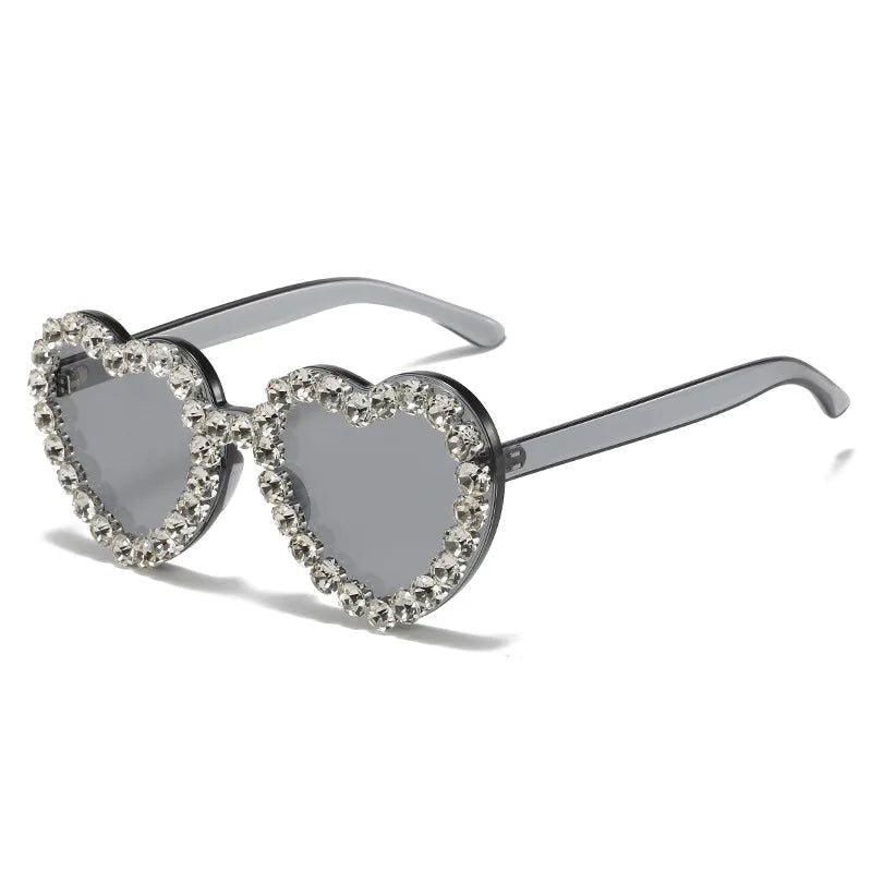 Rhinestone-Embellished Rimless Heart-Shaped Sunglasses with UV400 Protection - Lucid Fantasy 