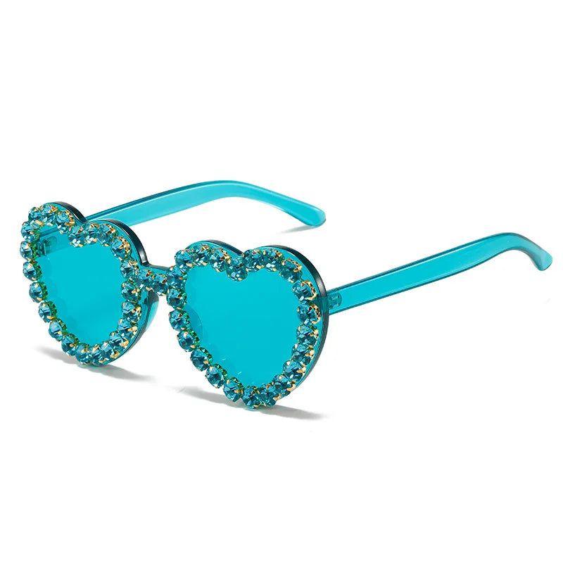 Rhinestone-Embellished Rimless Heart-Shaped Sunglasses with UV400 Protection - Lucid Fantasy 