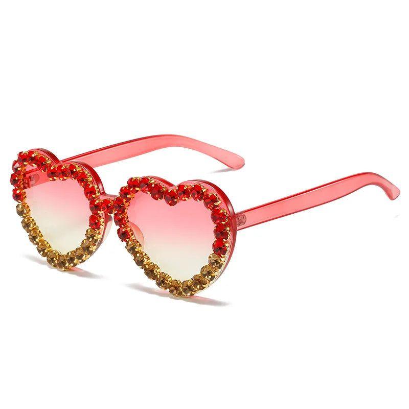 Rhinestone-Embellished Rimless Heart-Shaped Sunglasses with UV400 Protection - Lucid Fantasy 