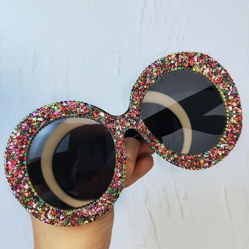 Rhinestone-Embellished Steampunk Oversized Round Lens Party Sunglasses - Lucid Fantasy 