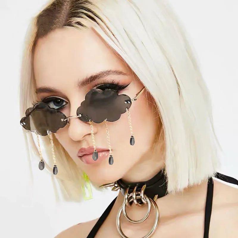 Rimless Cloud-Inspired Sunglasses with Chic Chain Tassel - UV400 Protection - Lucid Fantasy 