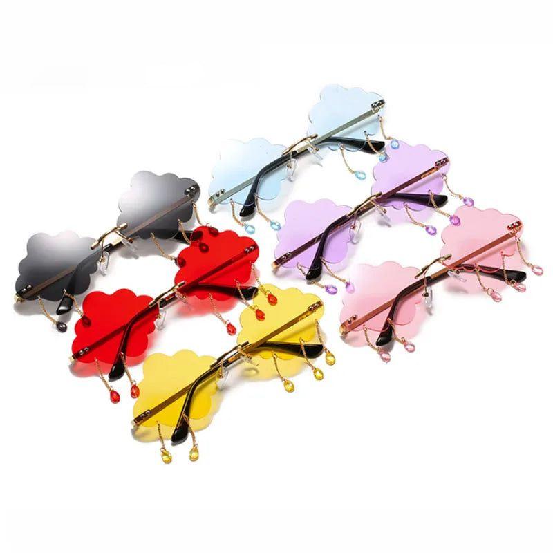 Rimless Cloud-Inspired Sunglasses with Chic Chain Tassel - UV400 Protection - Lucid Fantasy 