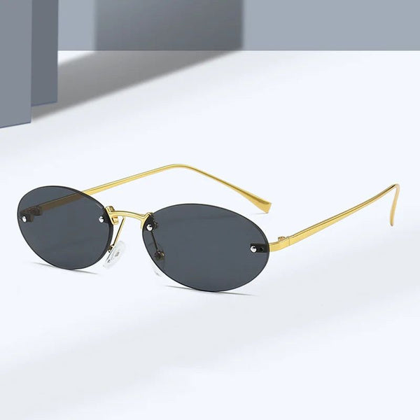 Rimless Oval Candy Color Sunglasses Retro Punk Design UV400 Fashion Shades-Lucid Fantasy