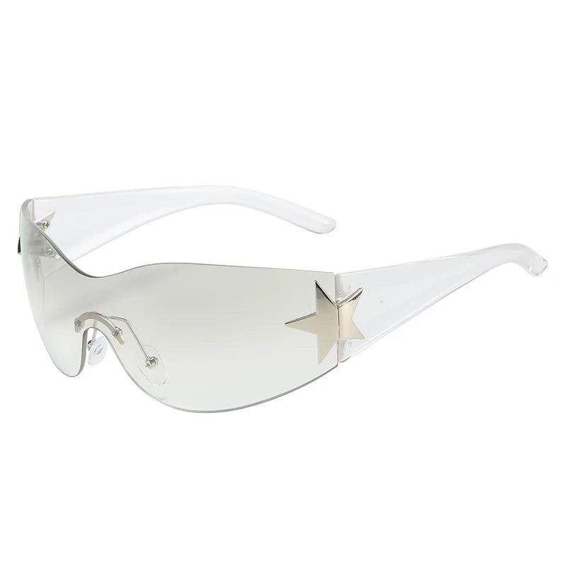 Rimless Steampunk Oversized Sport Sunglasses with UV400 Protection and Star Accents - Lucid Fantasy 