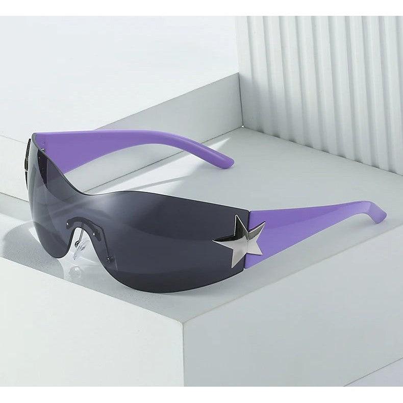 Rimless Steampunk Oversized Sport Sunglasses with UV400 Protection and Star Accents - Lucid Fantasy 