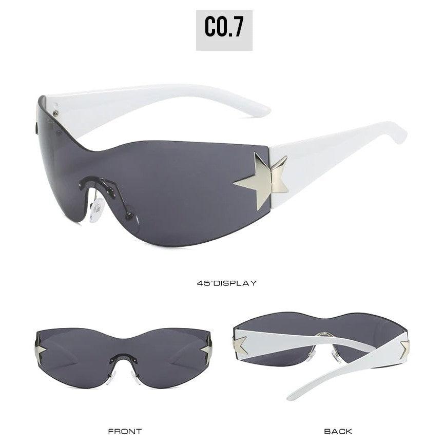 Rimless Steampunk Oversized Sport Sunglasses with UV400 Protection and Star Accents - Lucid Fantasy 