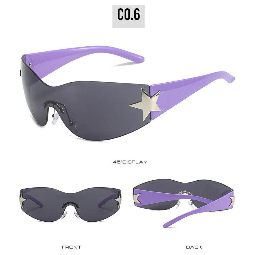 Rimless Steampunk Oversized Sport Sunglasses with UV400 Protection and Star Accents - Lucid Fantasy 