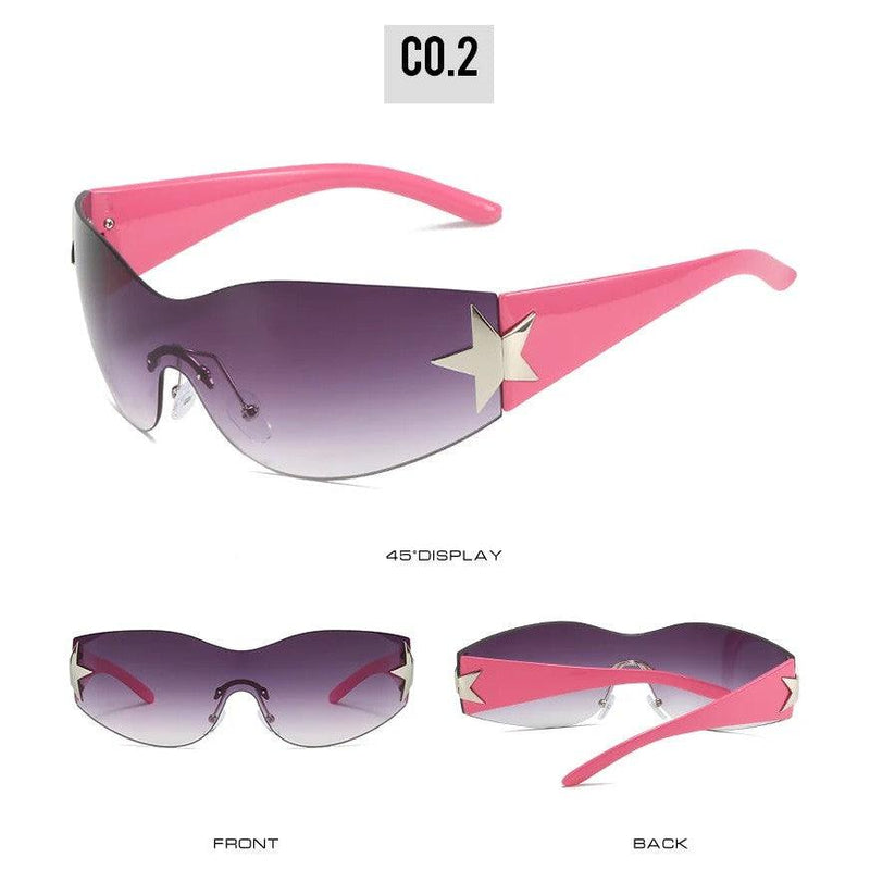 Rimless Steampunk Oversized Sport Sunglasses with UV400 Protection and Star Accents - Lucid Fantasy 