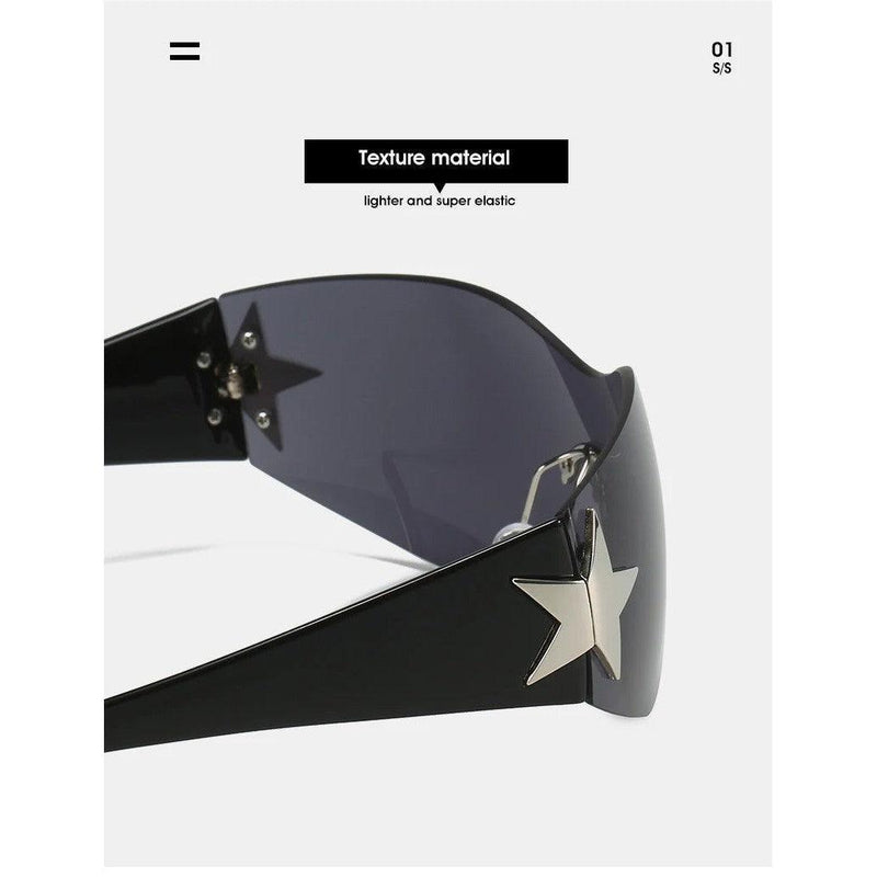 Rimless Steampunk Oversized Sport Sunglasses with UV400 Protection and Star Accents - Lucid Fantasy 