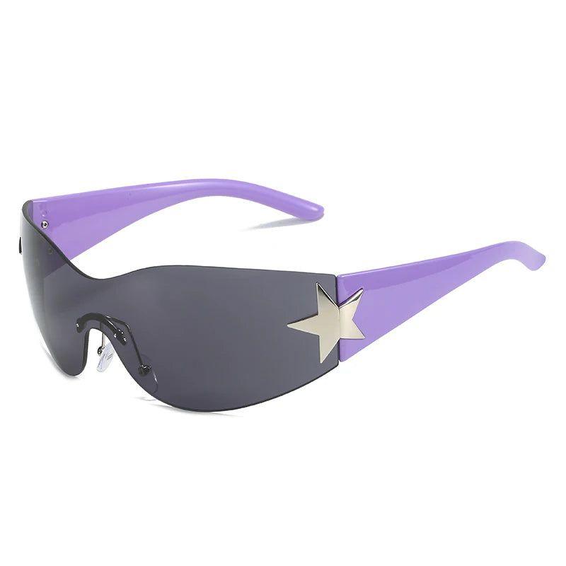 Rimless Steampunk Oversized Sport Sunglasses with UV400 Protection and Star Accents - Lucid Fantasy 