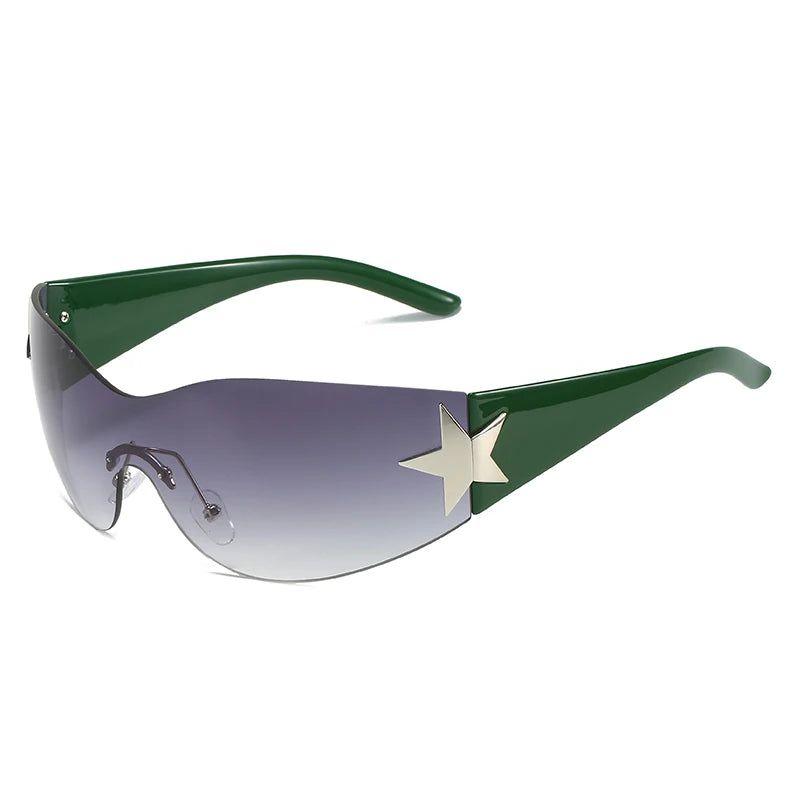 Rimless Steampunk Oversized Sport Sunglasses with UV400 Protection and Star Accents - Lucid Fantasy 