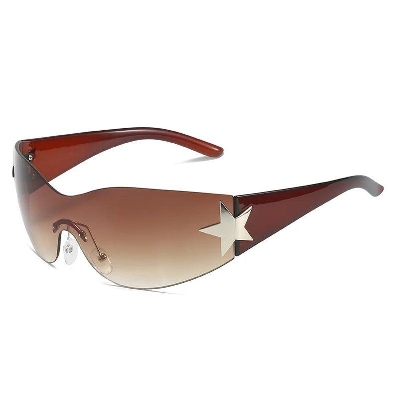 Rimless Steampunk Oversized Sport Sunglasses with UV400 Protection and Star Accents - Lucid Fantasy 