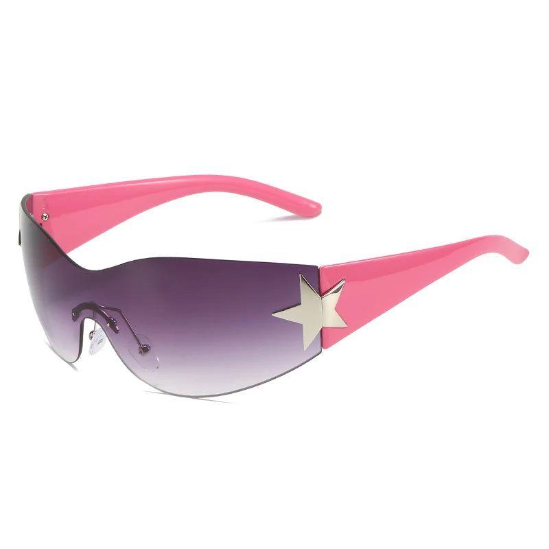 Rimless Steampunk Oversized Sport Sunglasses with UV400 Protection and Star Accents - Lucid Fantasy 