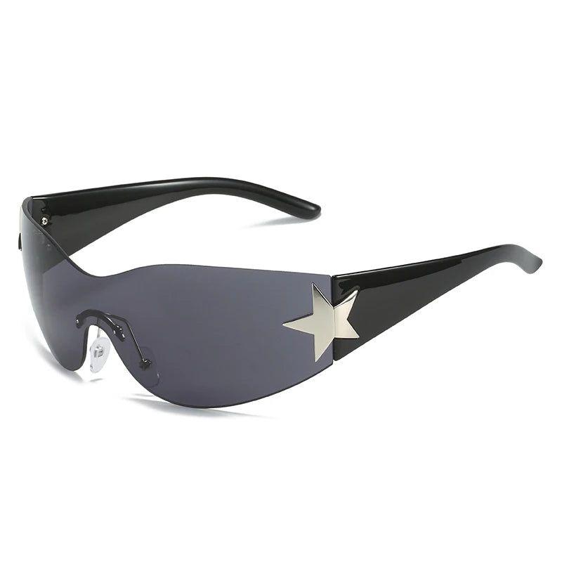 Rimless Steampunk Oversized Sport Sunglasses with UV400 Protection and Star Accents - Lucid Fantasy 