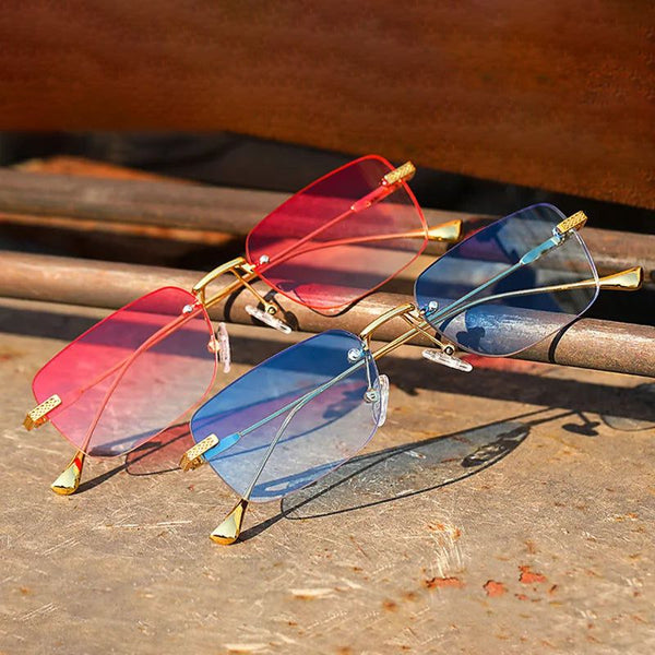Rimless Sunglasses Original Design Stylish Small Rectangle Fashion Shades UV400-Lucid Fantasy