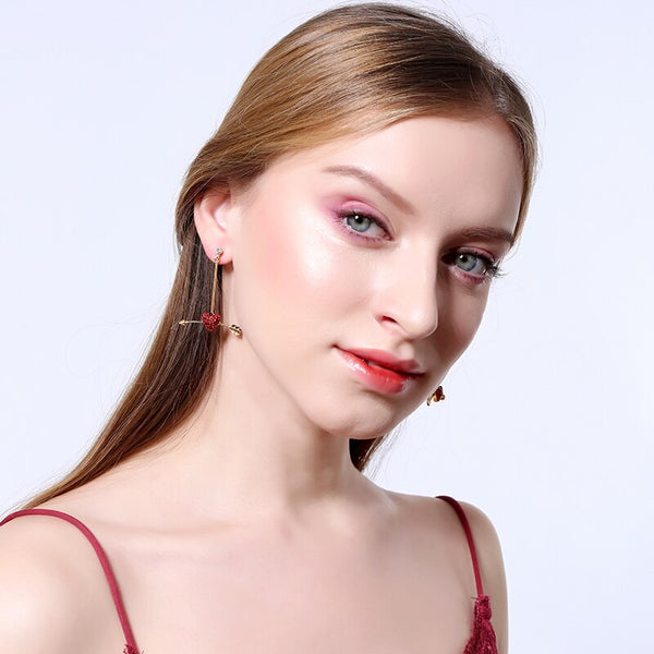 Romantic Fashion Jewelry Red Crystal Love Heart Arrow Dangle Earrings