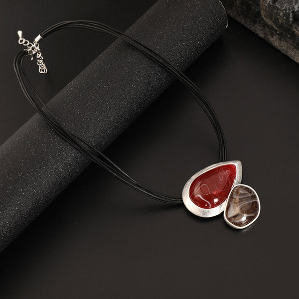 Rustic Design BOHO Resin Stone Choker Pendant Necklace