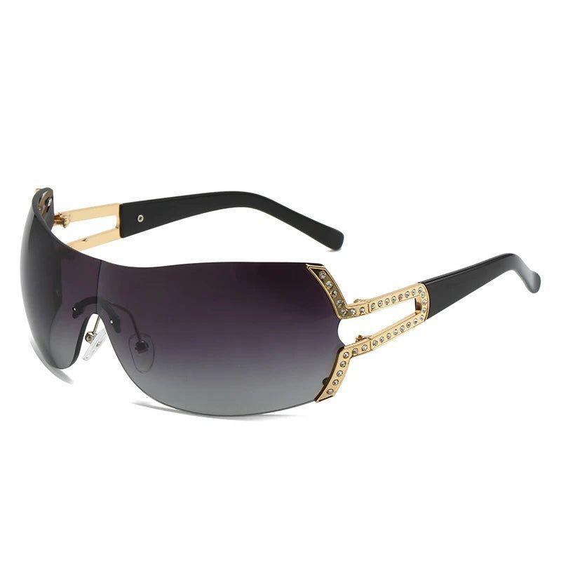 Sleek Rhinestone-Embellished Rimless Oval Sunglasses with UV400 Protection - Lucid Fantasy 