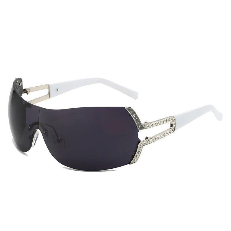 Sleek Rhinestone-Embellished Rimless Oval Sunglasses with UV400 Protection - Lucid Fantasy 